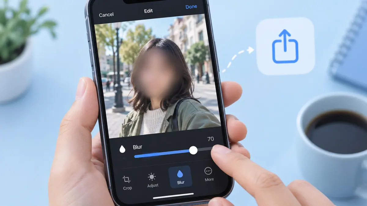 A face blurred within a photo on a phone editing screen