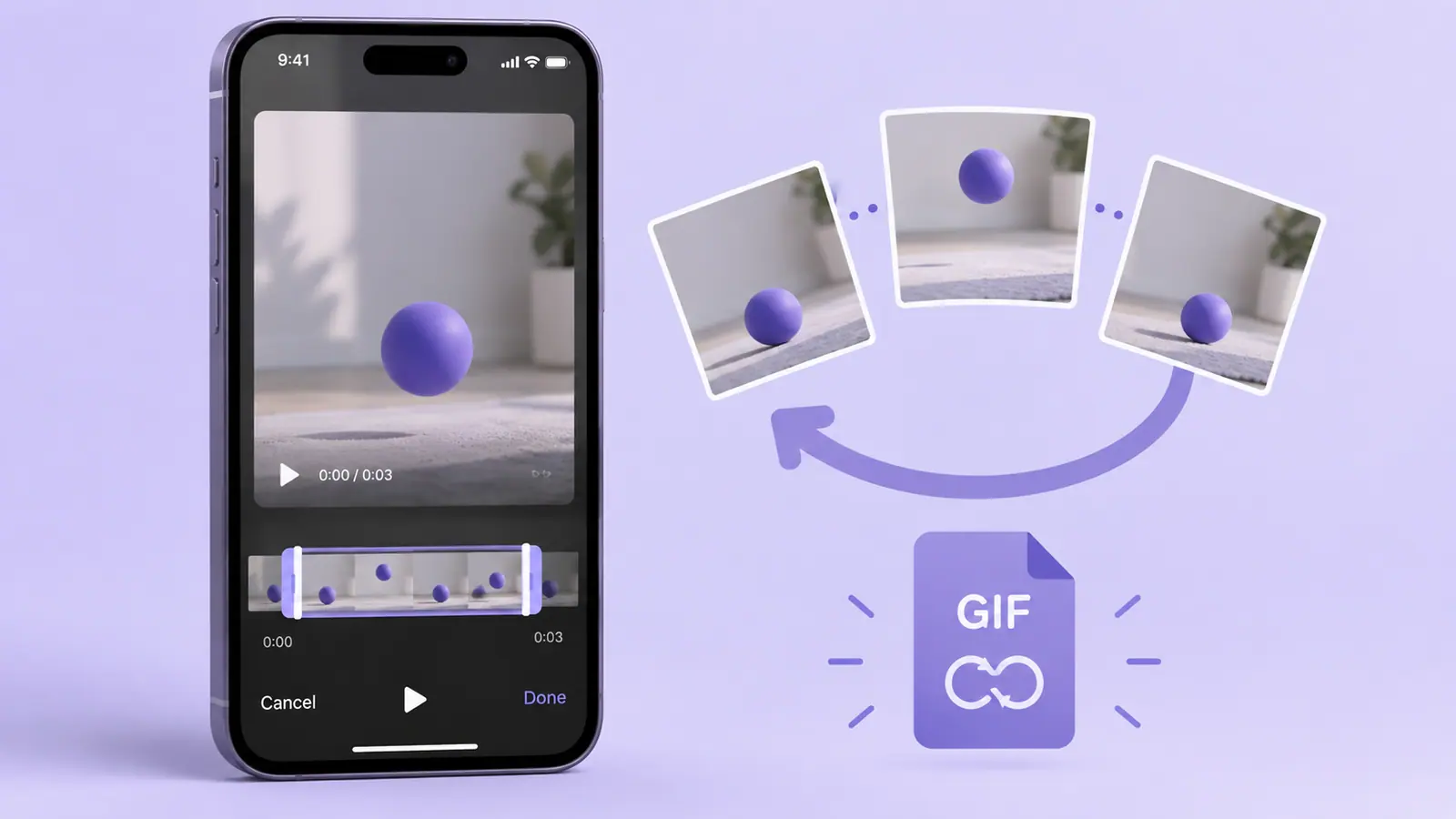 A short bouncing-ball clip on a phone with looping sequential frames