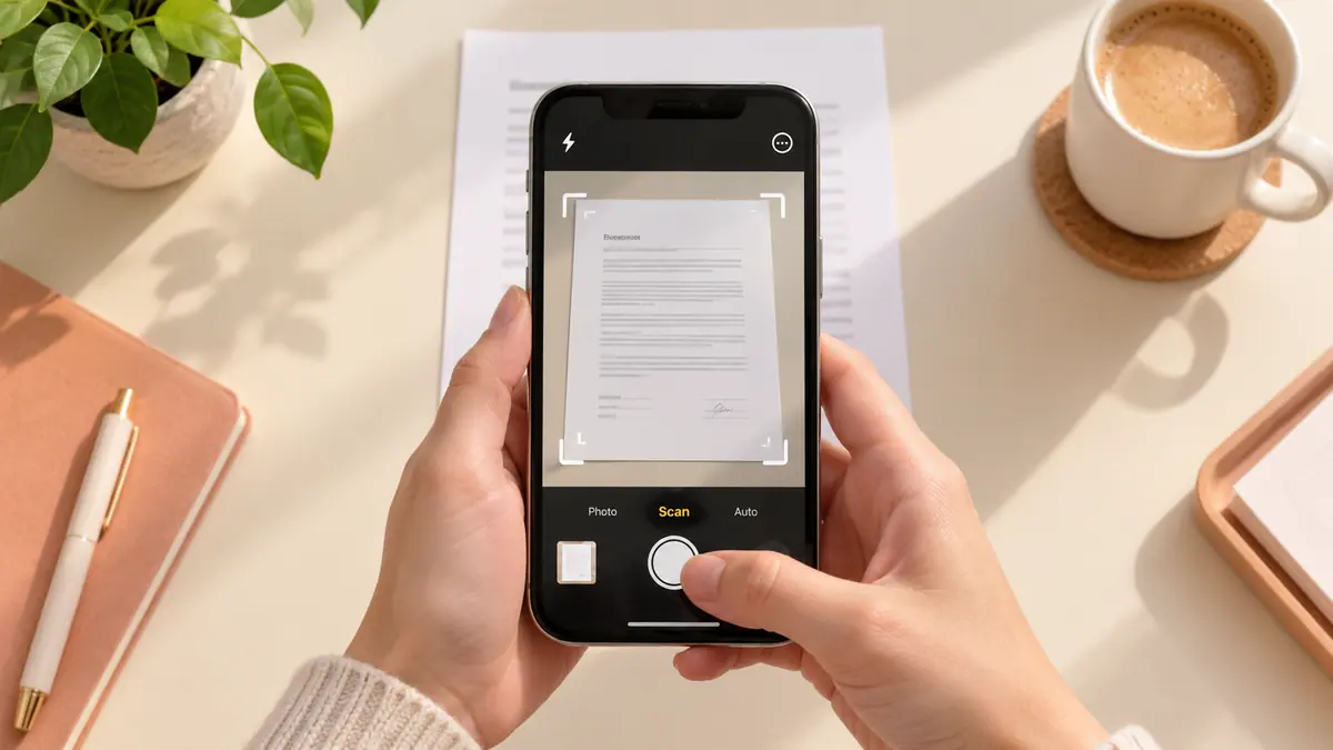 A phone camera framing a paper document for a scan