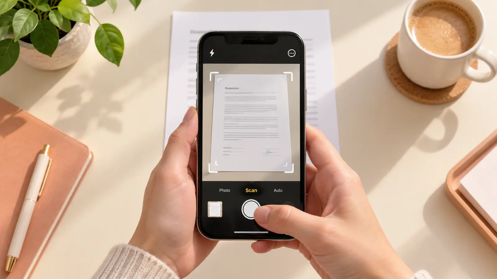 A phone camera framing a paper document for a scan