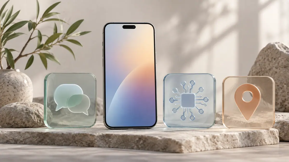 A phone with conceptual language, device and region symbols