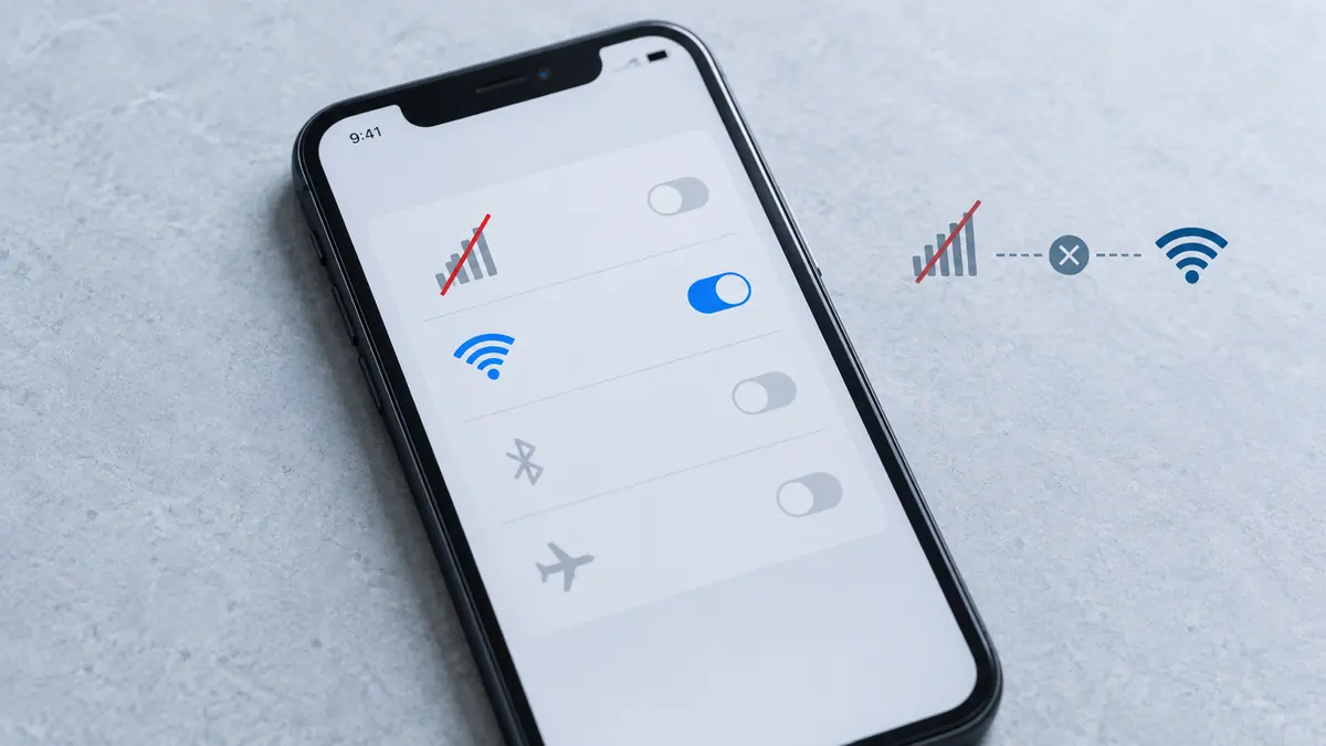 A phone with a crossed-out cellular signal beside a Wi-Fi symbol